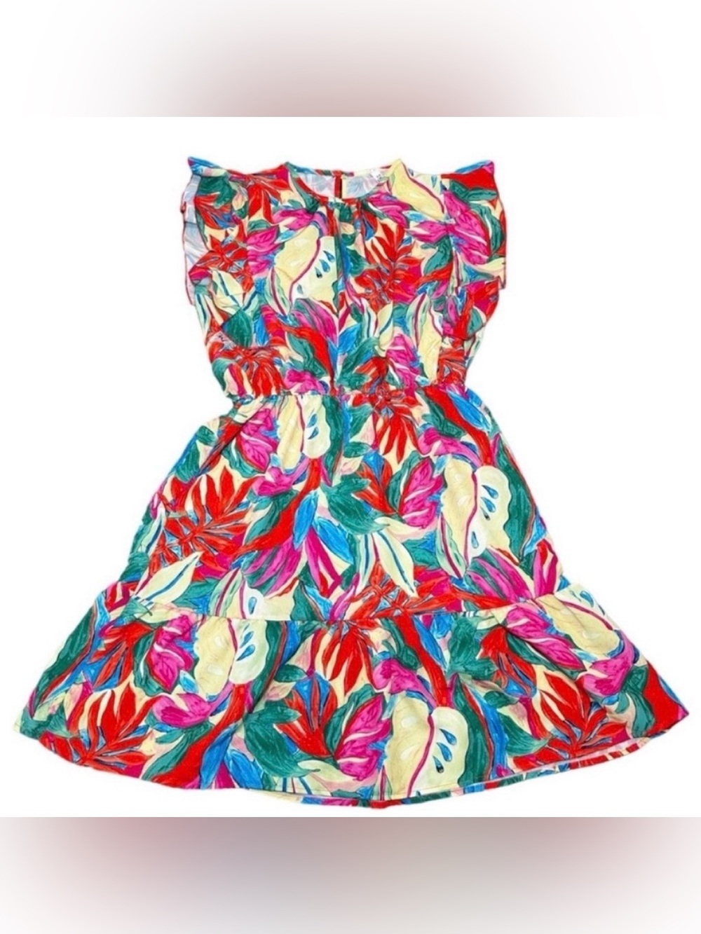 🩷💚❤️ NWT! Pink, Green, Red, Blue, and Yellow 2 HEARTS Floral Dress - Size M